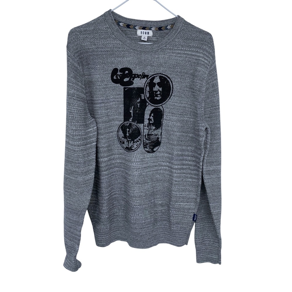 Gray Womens ROWM Led Zeppelin Knit Sweater Medium Cotton Long Sleeve Rock